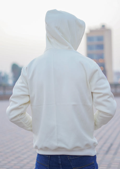 White Applique Embroided Hoodie For Men