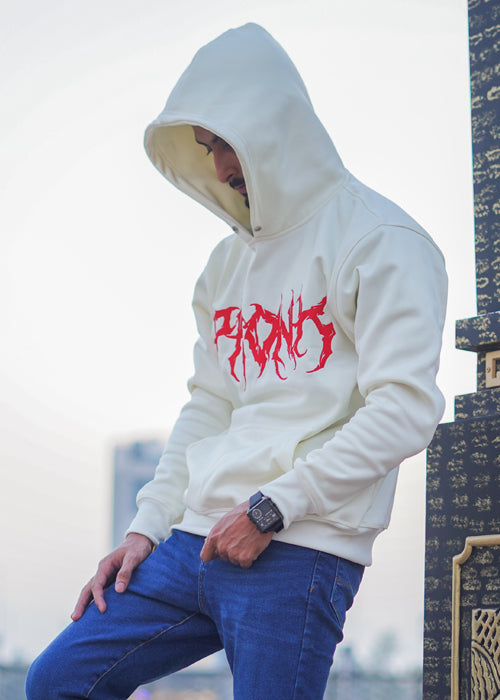 White Applique Embroided Hoodie For Men