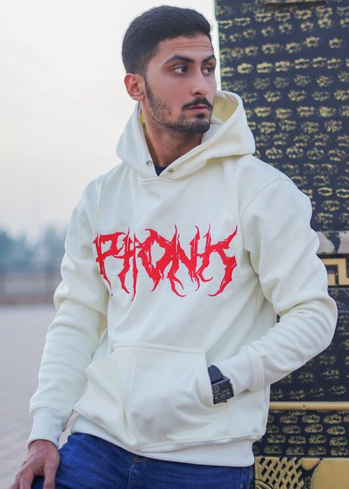 White Applique Embroided Hoodie For Men