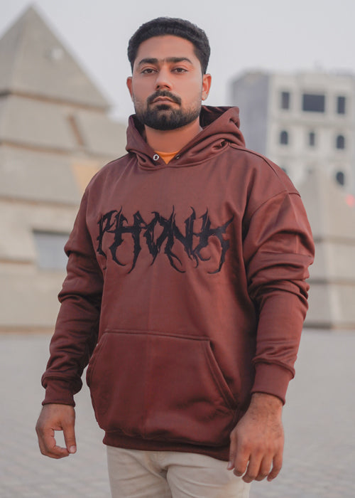 Brown Applique Embroided Hoodie For Men