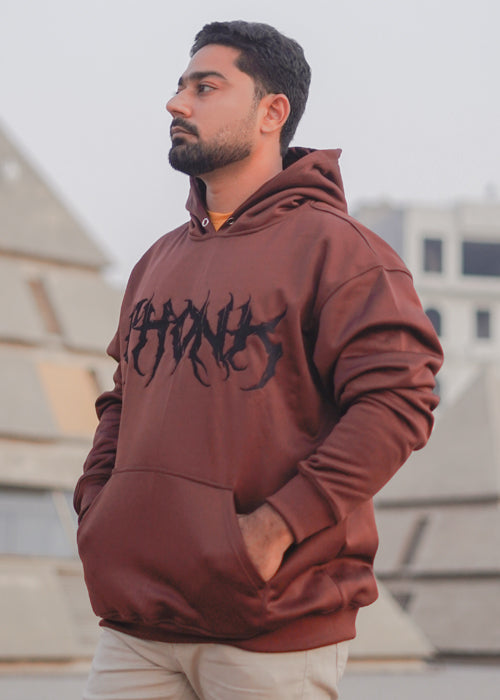 Brown Applique Embroided Hoodie For Men