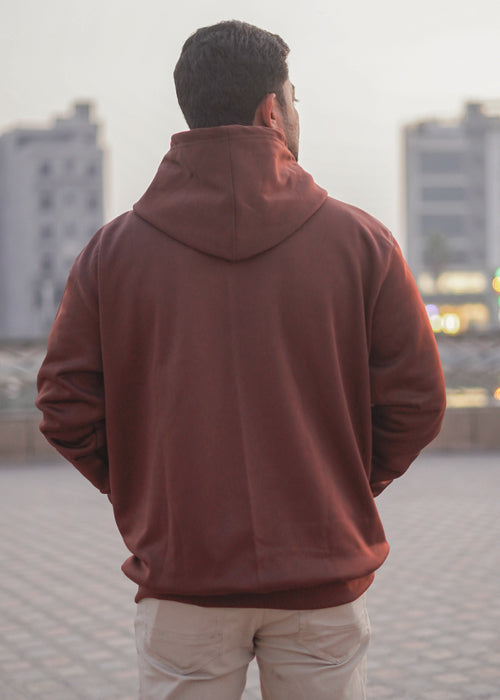 Brown Applique Embroided Hoodie For Men